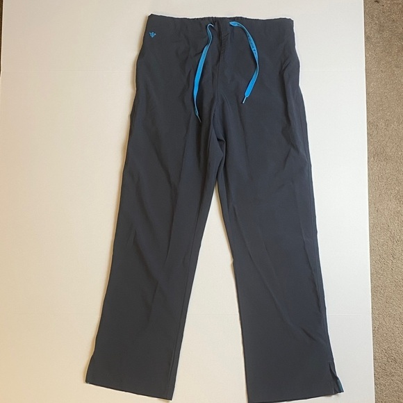 Med Couture Pants - Med Couture Gray Pants with Blue Drawstring scrub pants small petite
